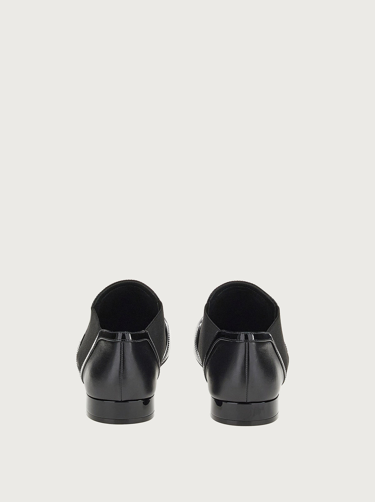 Black Salvatore Ferragamo Jayda loafer with patent-leather trim, top view