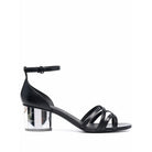 Salvatore Ferragamo black sandals showing sole and block heel construction