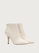 White Salvatore Ferragamo bootie with stiletto heel, front angle
