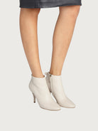 Salvatore Ferragamo white leather bootie with stiletto heel, sole detail