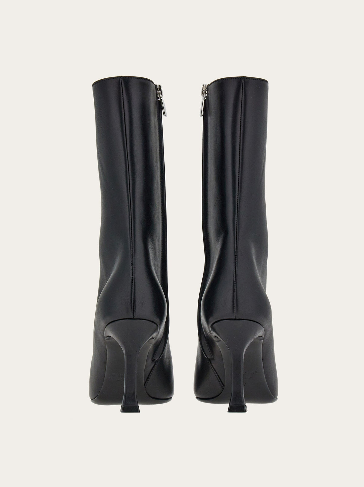 Black Salvatore Ferragamo Selema Z leather bootie, rear view showing heel