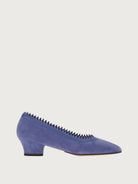 Bluette suede ballet flat with scalloped trim by Salvatore Ferragamo, side view