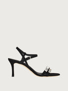 Black suede Salvatore Ferragamo Idwige sandal with crystal strap, side view