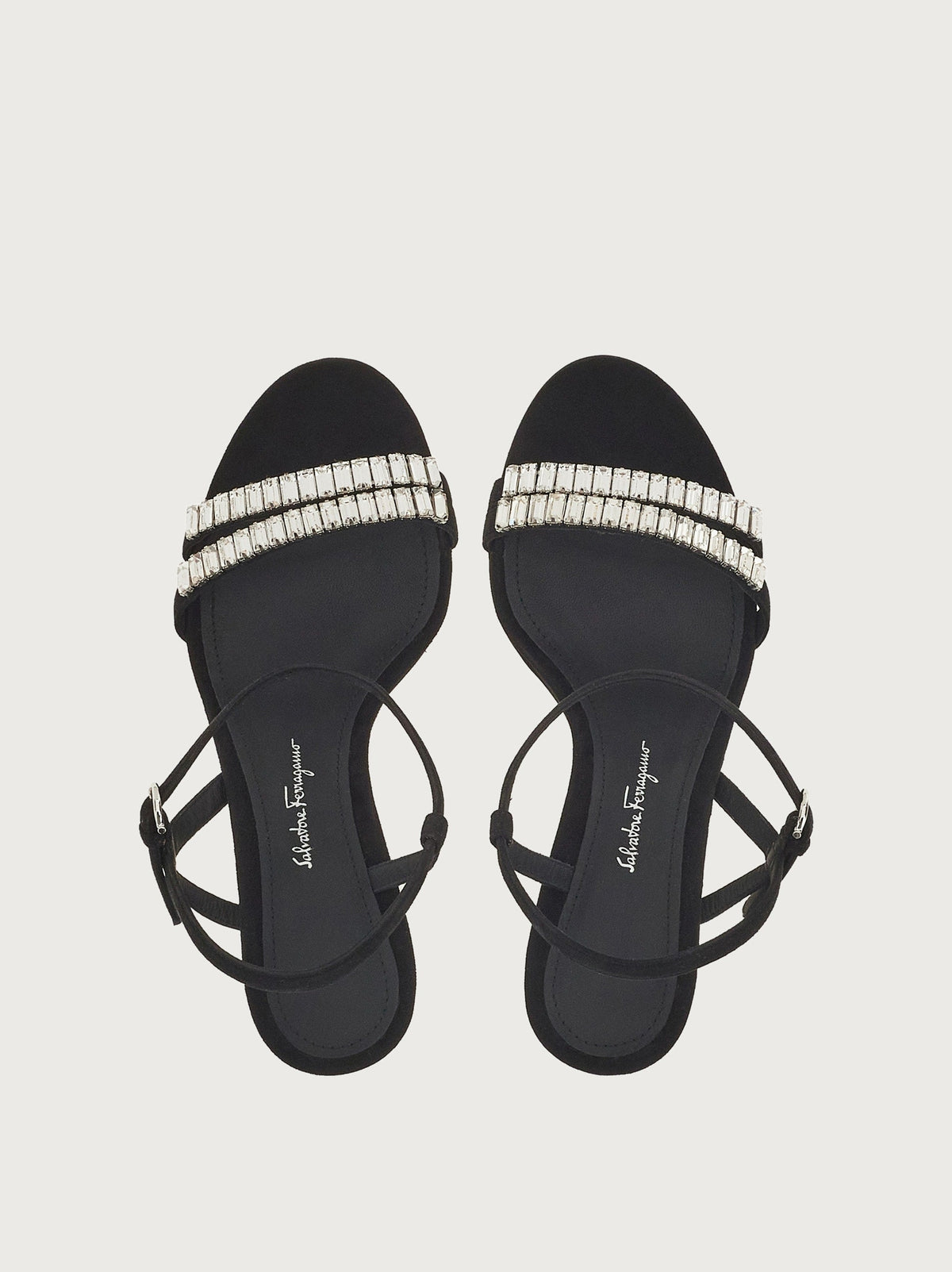 Black suede Salvatore Ferragamo Idwige sandal, front angle view