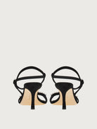 Black suede Salvatore Ferragamo Idwige sandal, rear view with buckle closure