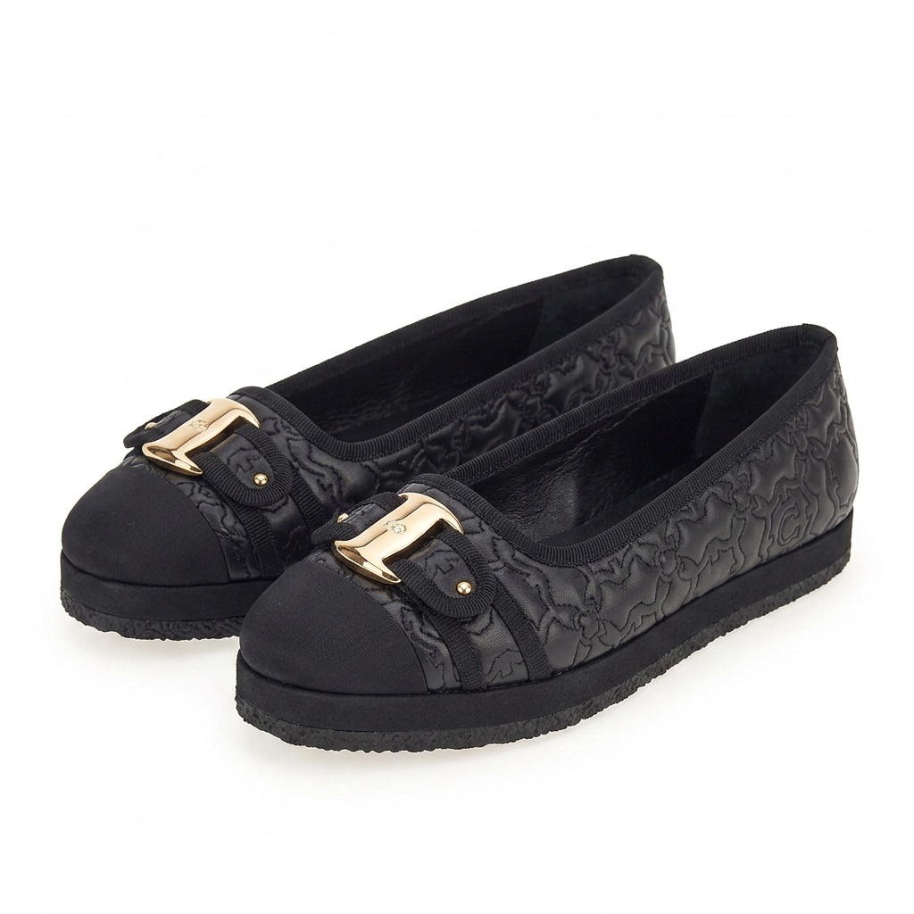 Black Salvatore Ferragamo Kacy P Gal ballet flat, top view showing quilted texture