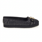 Black Salvatore Ferragamo Kacy P Gal ballet flat, front view with dual buckle straps