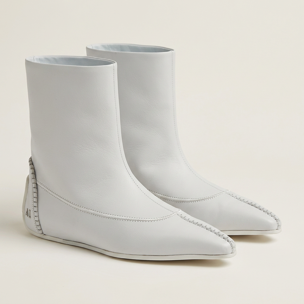 White Salvatore Ferragamo pointed-toe bootie with block heel, front view