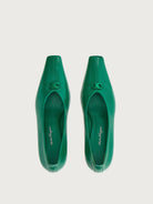 Salvatore Ferragamo pointed-toe pump in green leather, top view
