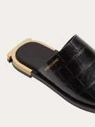 Black calfskin Salvatore Ferragamo slide sandals, sole view