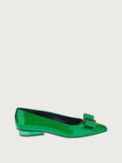 Dark brilliant green patent leather Viva ballet flat by Salvatore Ferragamo, side view
