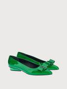 Green Salvatore Ferragamo Viva ballet flat with oversized bow, front view