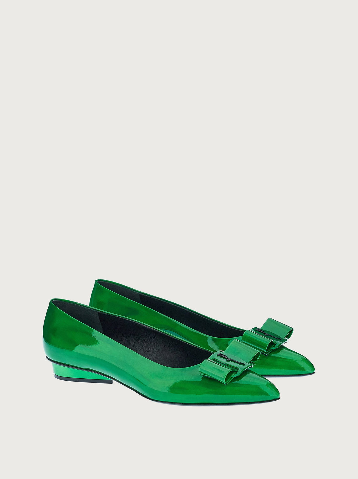 Green Salvatore Ferragamo Viva ballet flat with oversized bow, front view