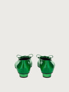 Salvatore Ferragamo green patent leather ballet flat, top view showing bow detail