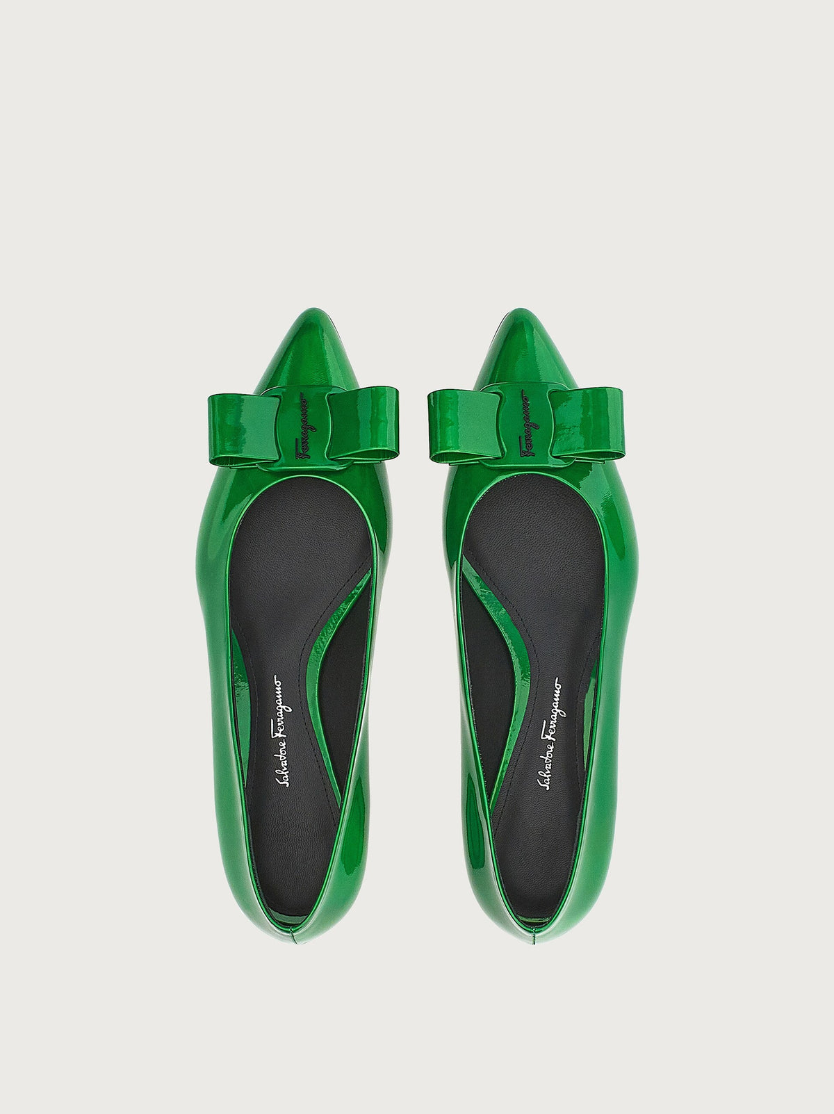 Dark green Viva ballet flat by Salvatore Ferragamo, rear view
