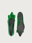 Green patent leather ballet flat by Salvatore Ferragamo, sole view