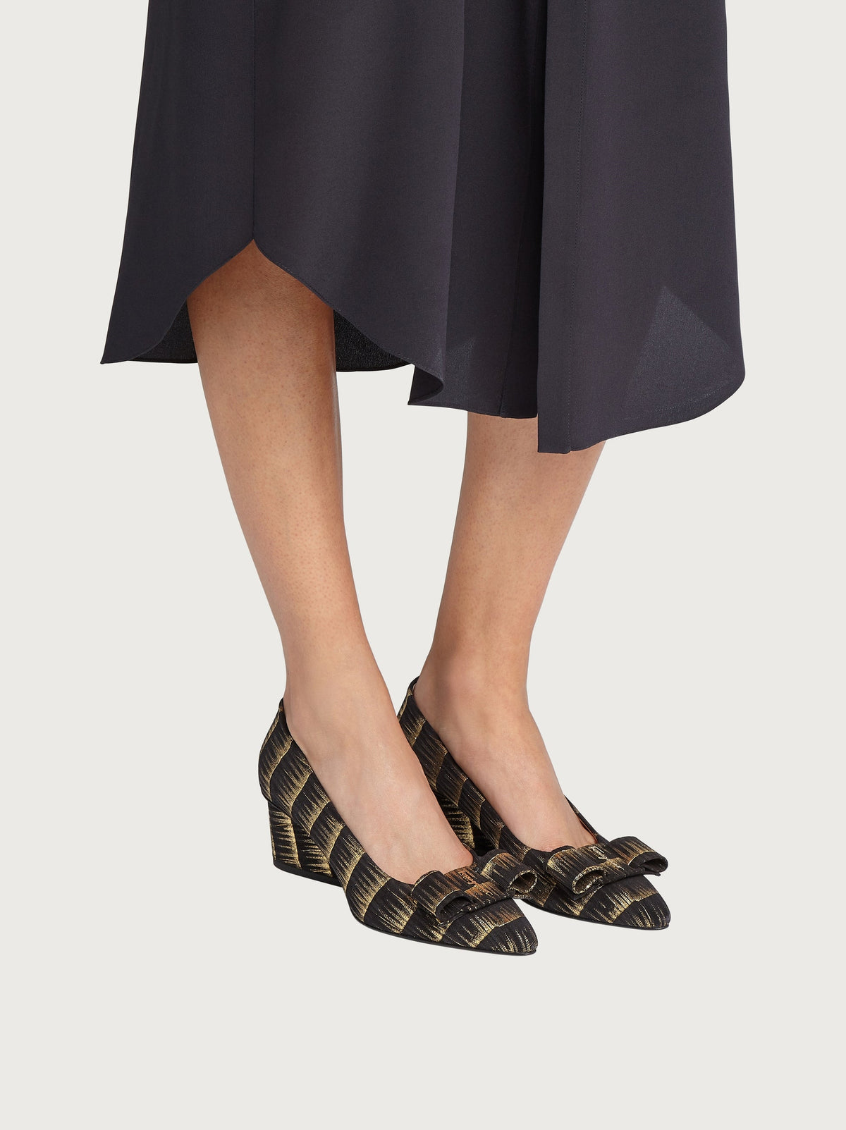 Salvatore Ferragamo jacquard pump sole and heel detail view