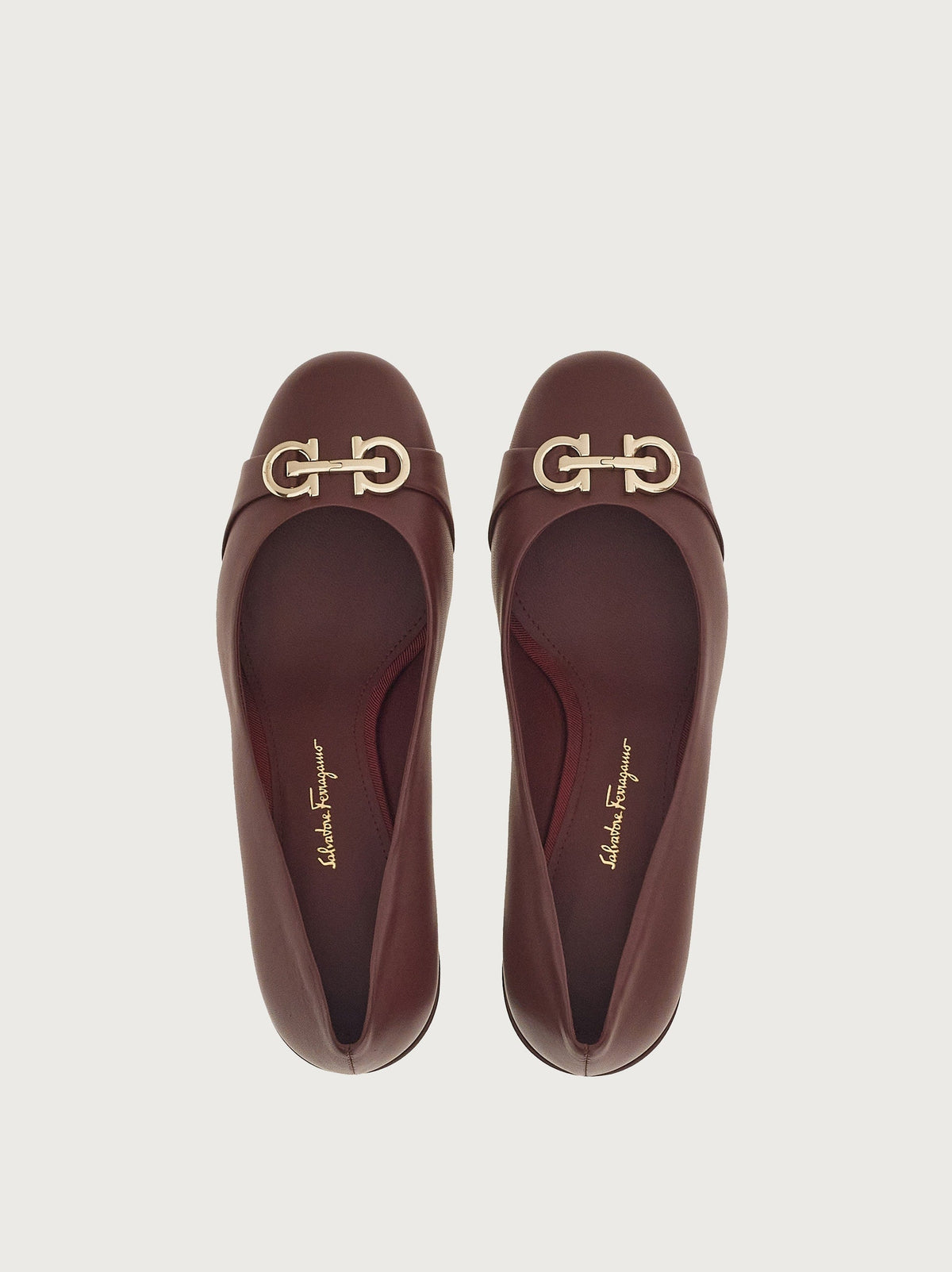 Bordeaux Salvatore Ferragamo pump with block heel, rear three-quarter view