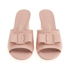 Light pink leather mule with grosgrain bow, side view by Salvatore Ferragamo