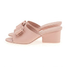 Light pink leather block heel mule by Salvatore Ferragamo, back view