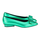 Saturated metallic green ballet flat by Salvatore Ferragamo, sole view