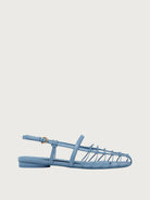 Light blue Salvatore Ferragamo Shay 10 flat sandal with caged straps, side view