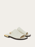 White croc-embossed leather Aline C sandal by Salvatore Ferragamo, sole view