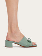 Light olive green Salvatore Ferragamo Vara Plate slides, rear view