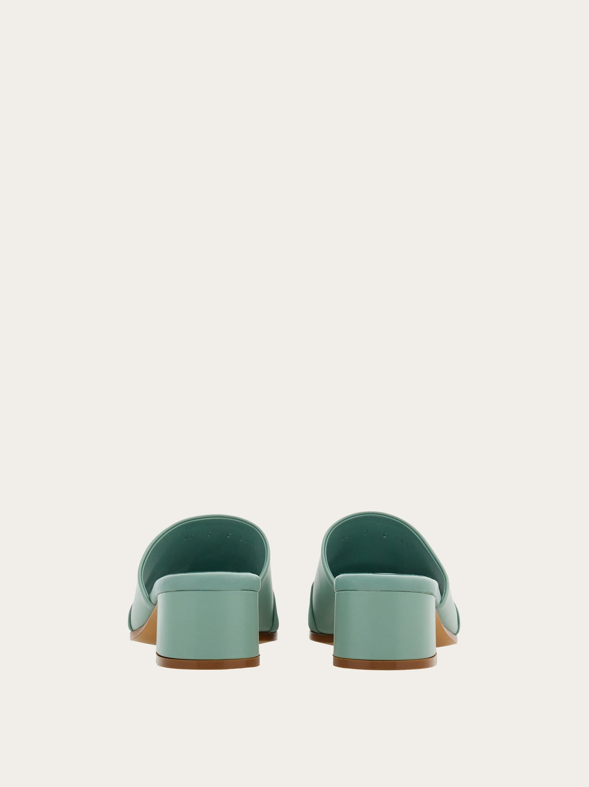 Light olive green Salvatore Ferragamo Vara Plate slides, top view showing open toe