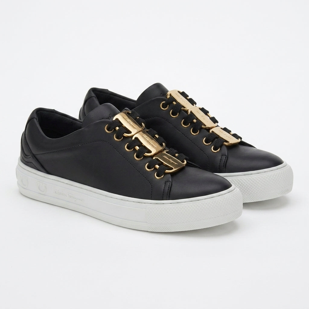 Black Salvatore Ferragamo Nadine leather sneakers, front view