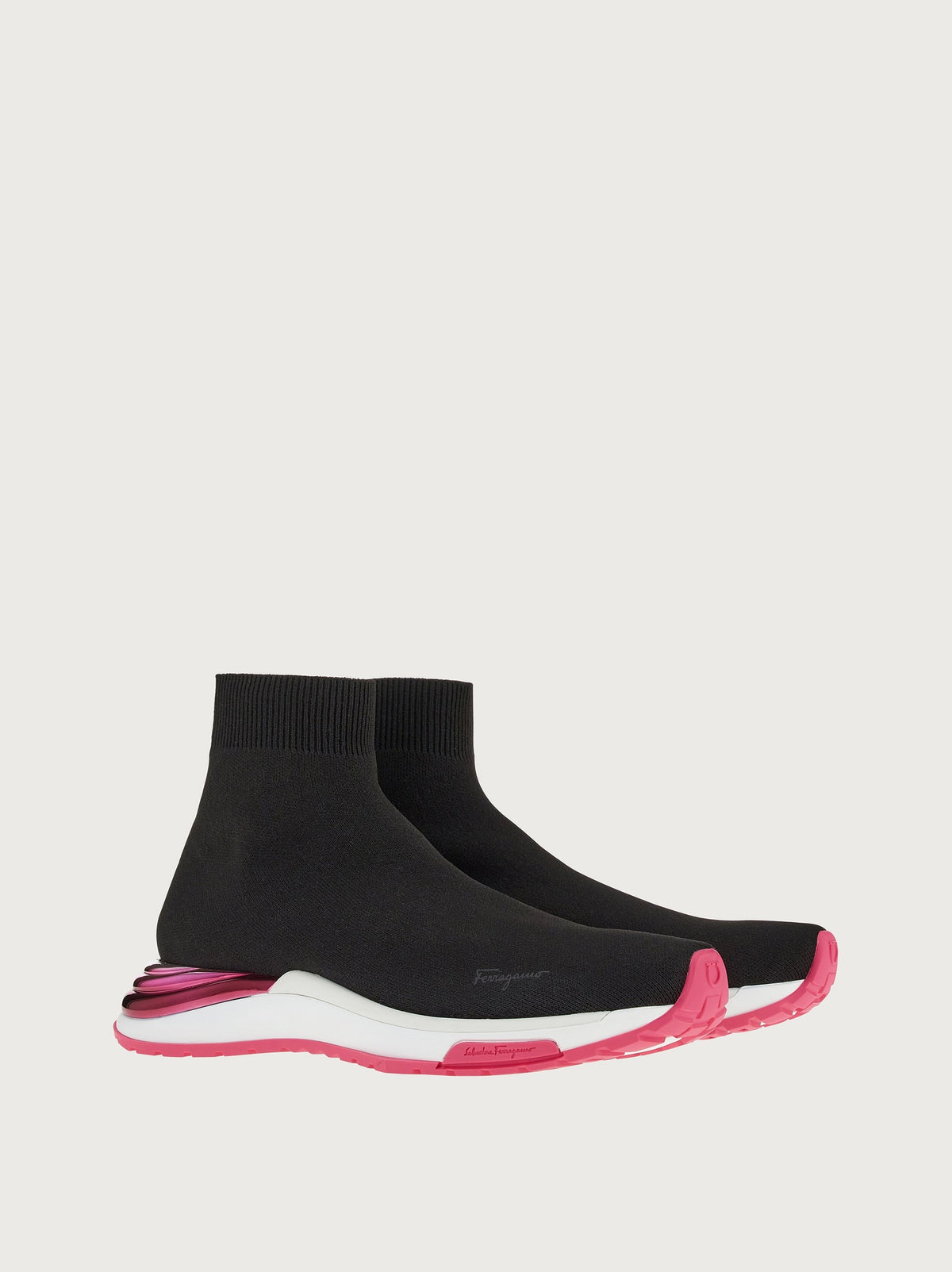 Black Salvatore Ferragamo Ninette sneaker, top view showing almond toe
