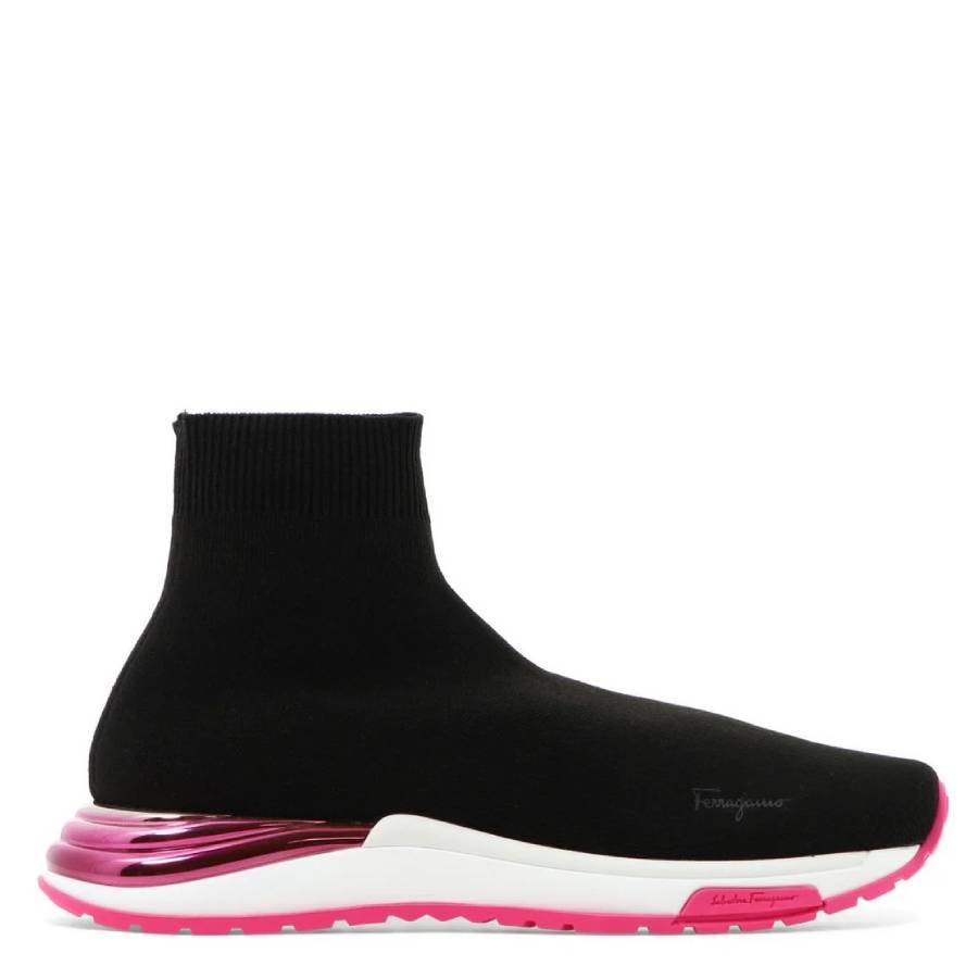 Black Salvatore Ferragamo Ninette sock sneaker, sole view