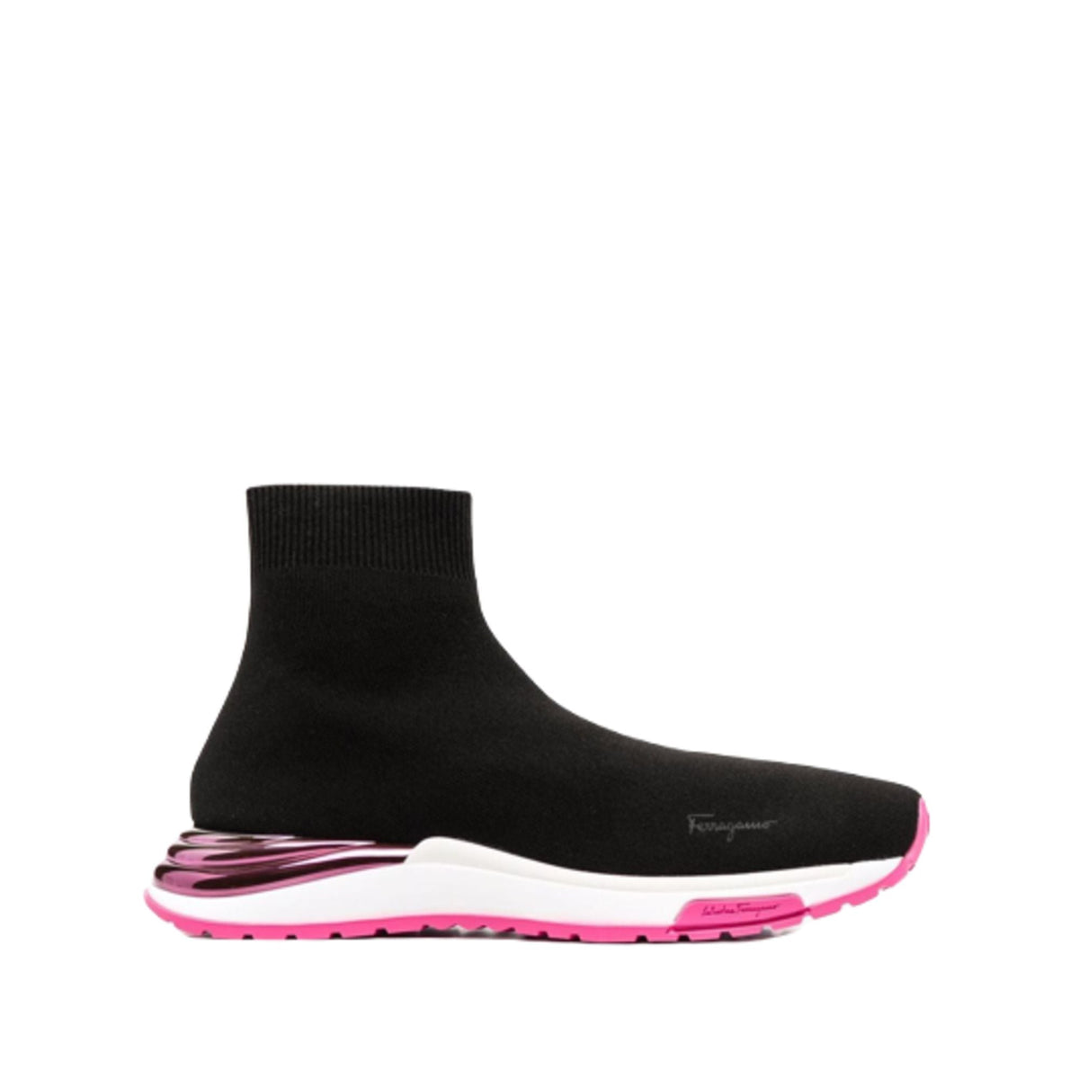 Black Salvatore Ferragamo Ninette sneaker, close-up of logo print detail