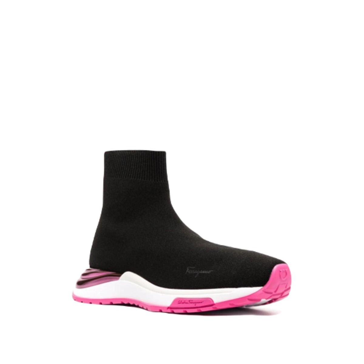 Black Salvatore Ferragamo Ninette sock sneaker, ankle detail view