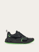 Black Salvatore Ferragamo Cosimina leather sneaker with suede panels, side view