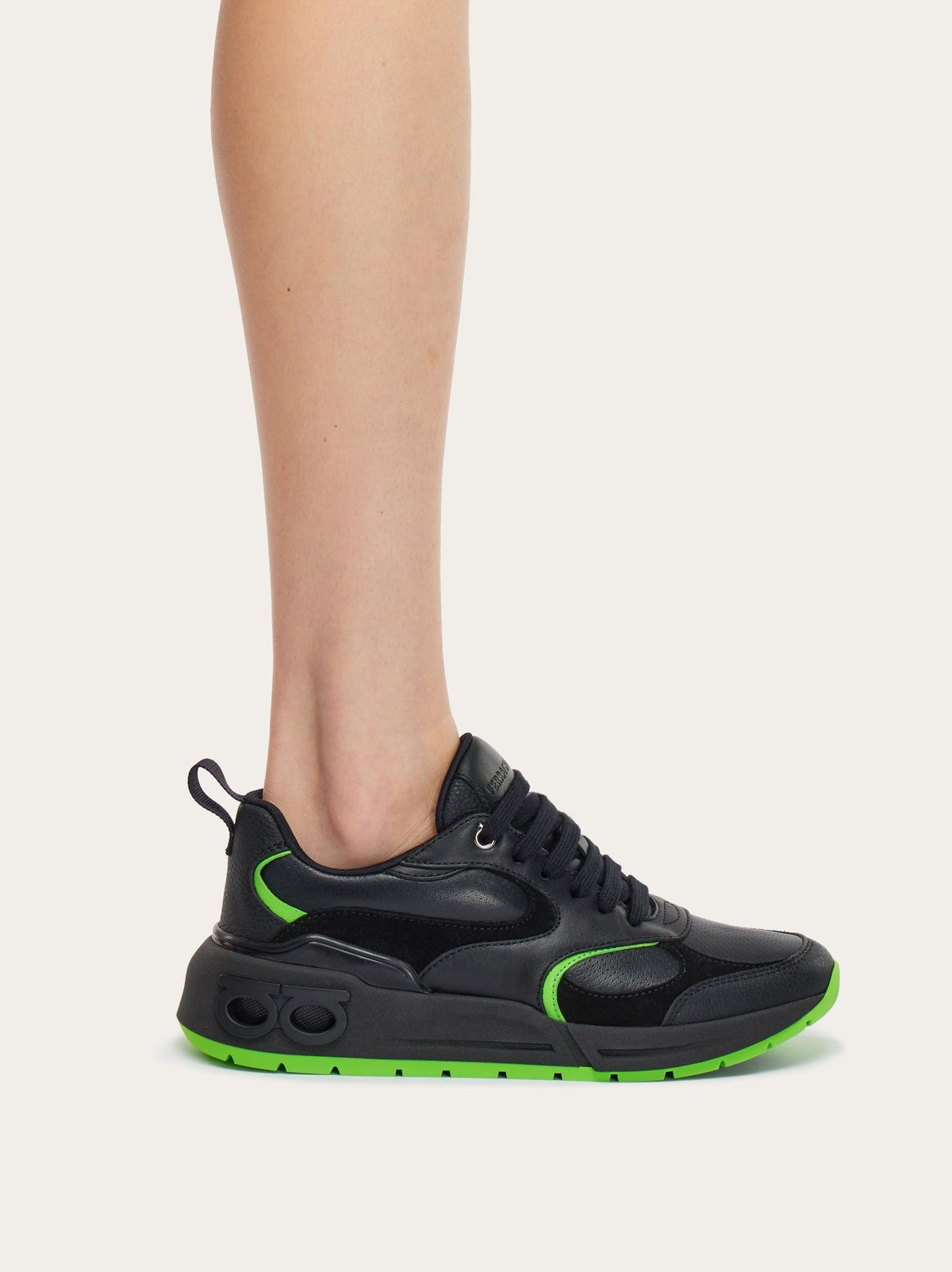 Black Salvatore Ferragamo Cosimina leather sneaker, front view