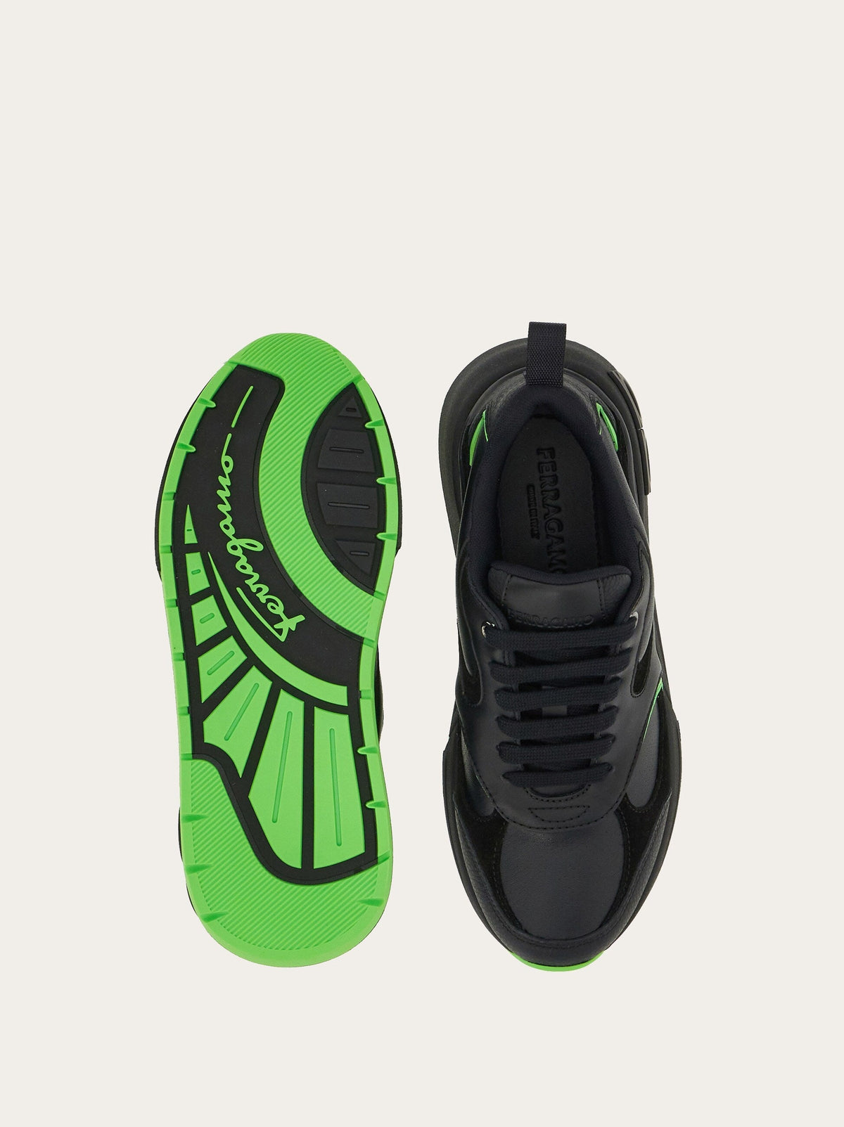 Black Salvatore Ferragamo Cosimina leather sneaker, top view