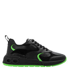 Black Salvatore Ferragamo Cosimina sneaker with suede paneling, angled view