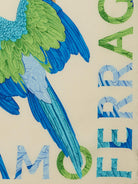 Salvatore Ferragamo parrot print scarf detail showing wordmark border