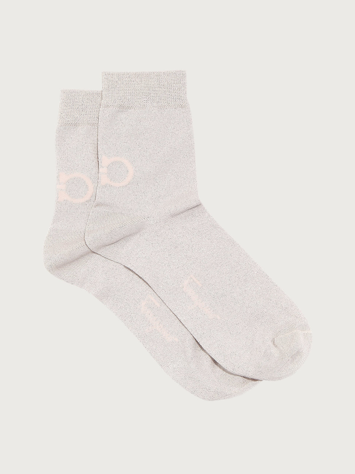 Light blush pink Salvatore Ferragamo crew sock, side angle view