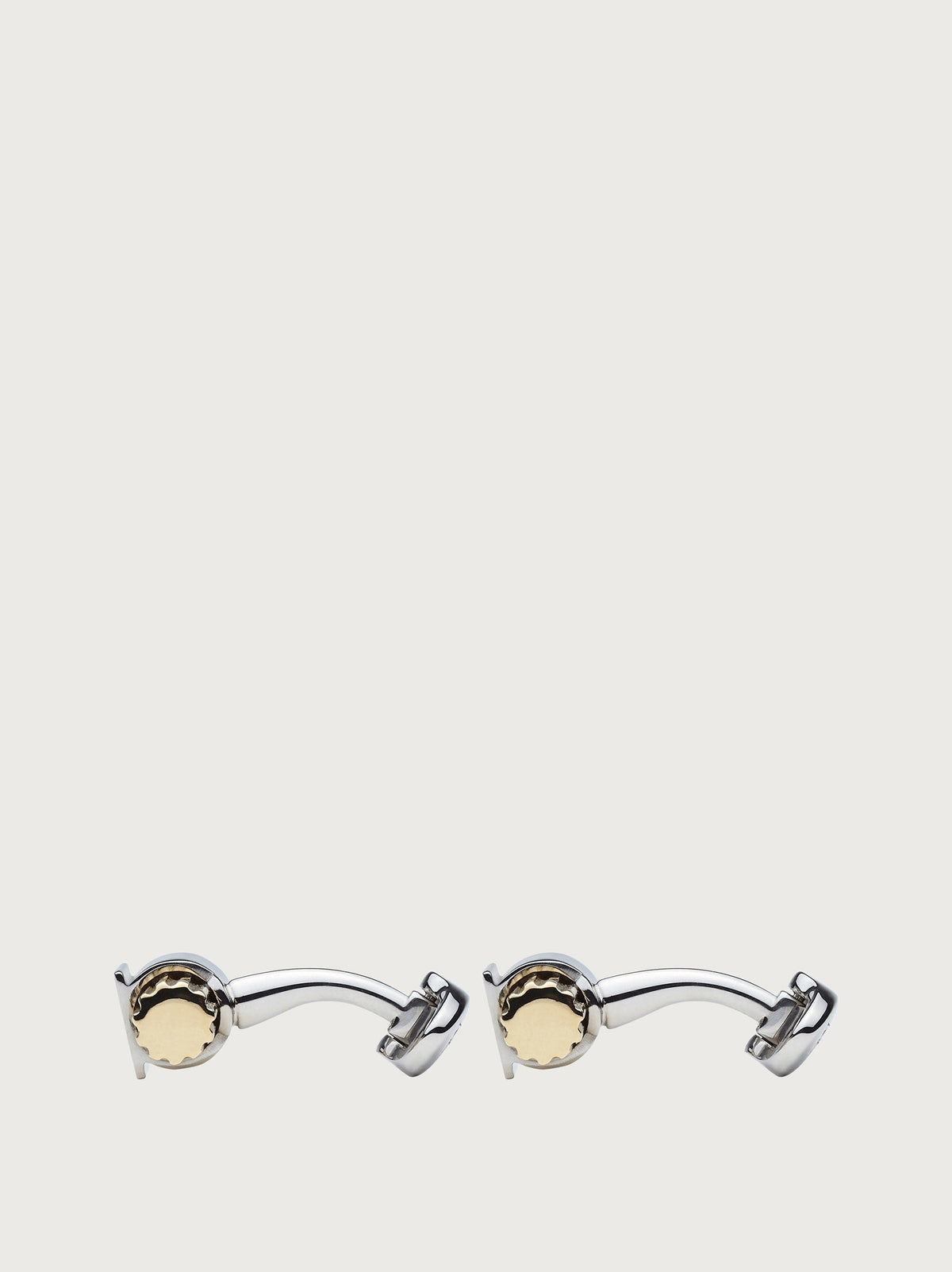 Salvatore Ferragamo ridged bar cufflinks in two-tone metal, close-up detail