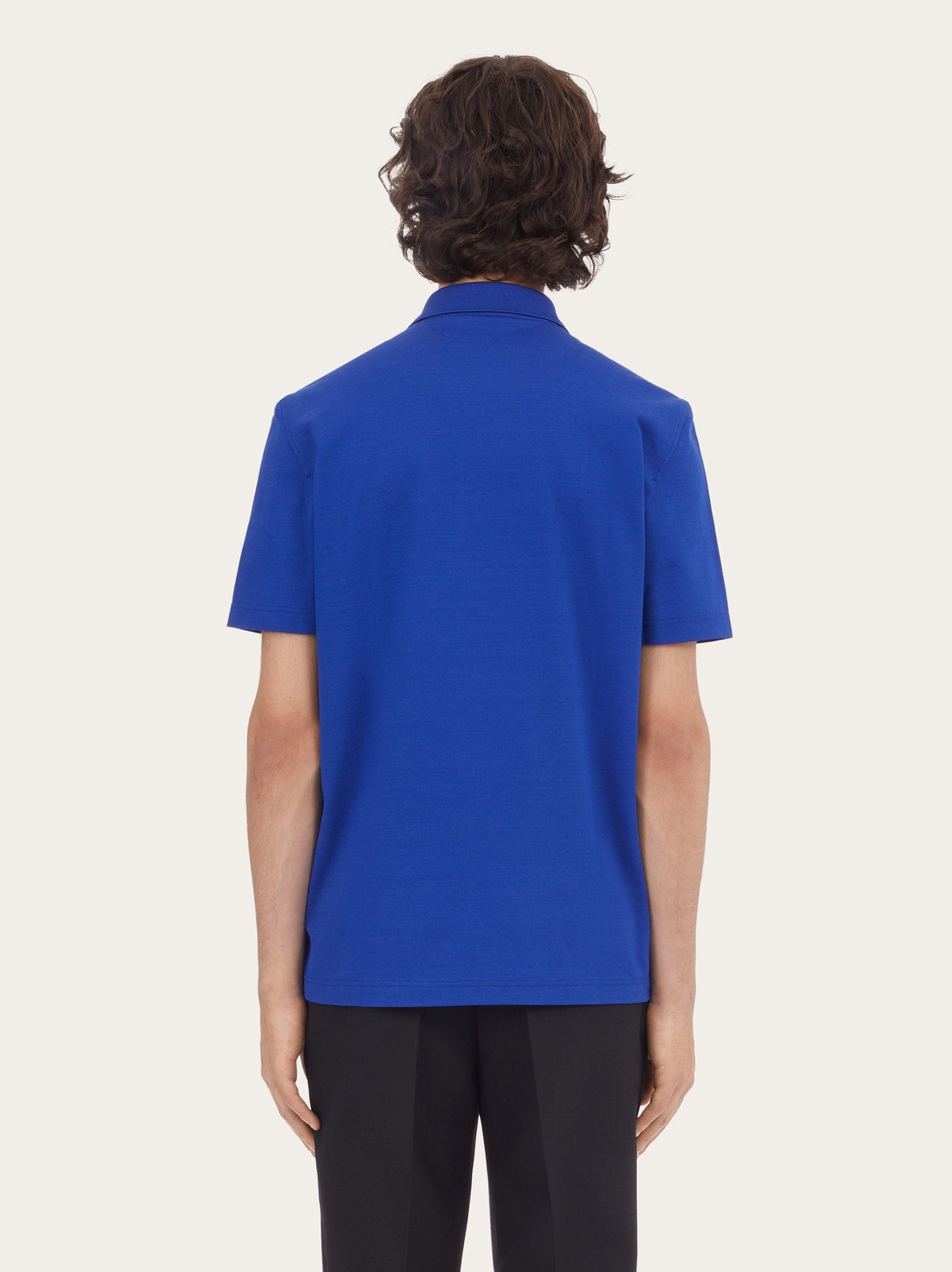 Bluette Salvatore Ferragamo pique polo, side view showing textured knit