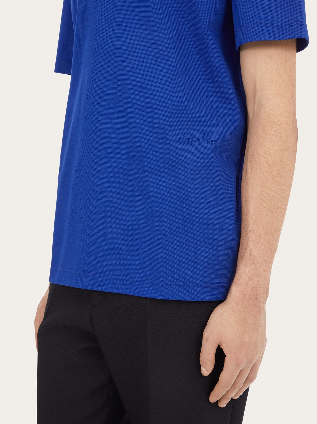 Bluette Salvatore Ferragamo pique polo, detail of three-button placket