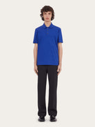 Bluette Salvatore Ferragamo pique polo, close-up of pointed collar and texture