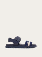 Blue Salvatore Ferragamo Day Res sandal with striped toe band, side view