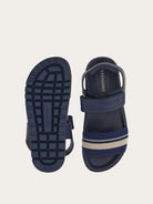 Blue Salvatore Ferragamo Day Res sandal showing adjustable strap, rear view