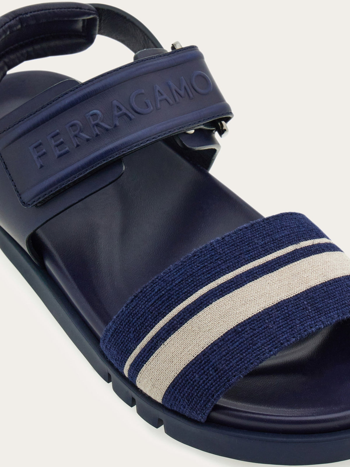Blue Salvatore Ferragamo Day Res sandal full profile, three-quarter view