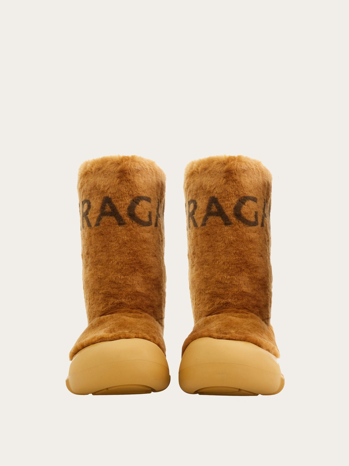 Medium brown shearling Delphi boot by Salvatore Ferragamo, front angle