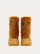 Medium brown shearling Delphi boot by Salvatore Ferragamo, rear view