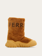 Medium brown shearling Delphi boot by Salvatore Ferragamo, sole detail